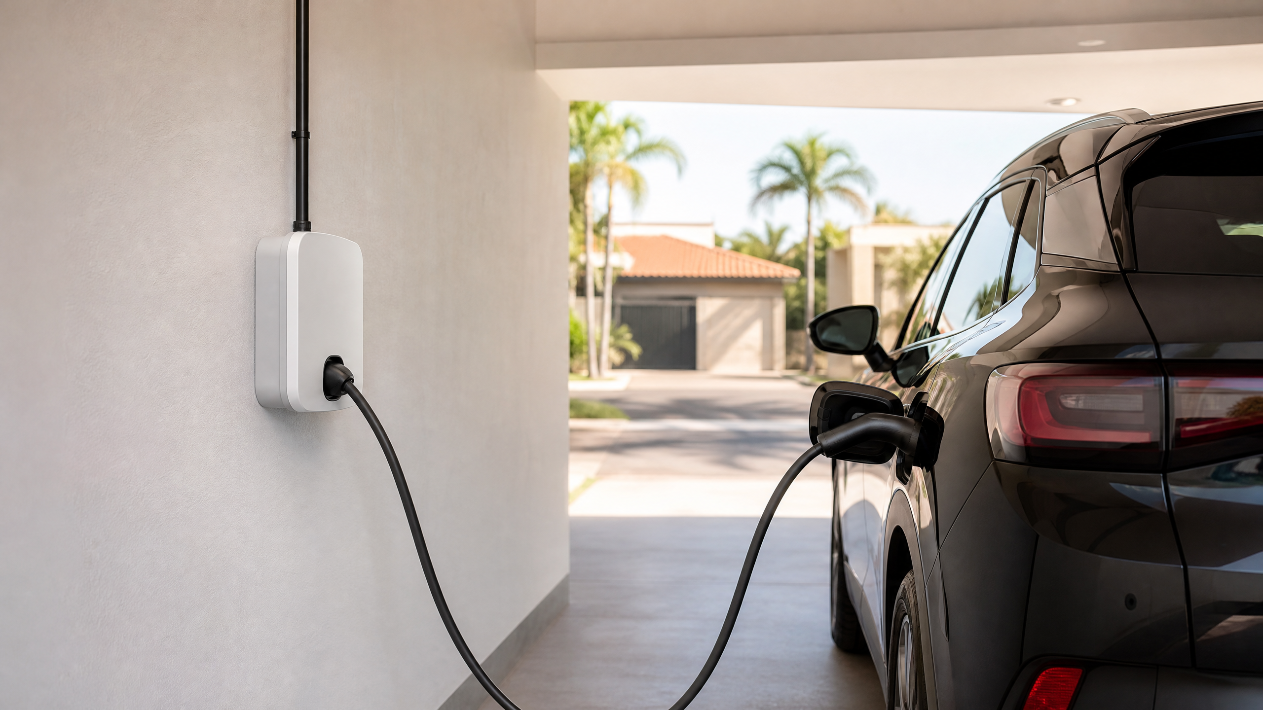 Wallbox instalada em garagem — carregador para veículo elétrico